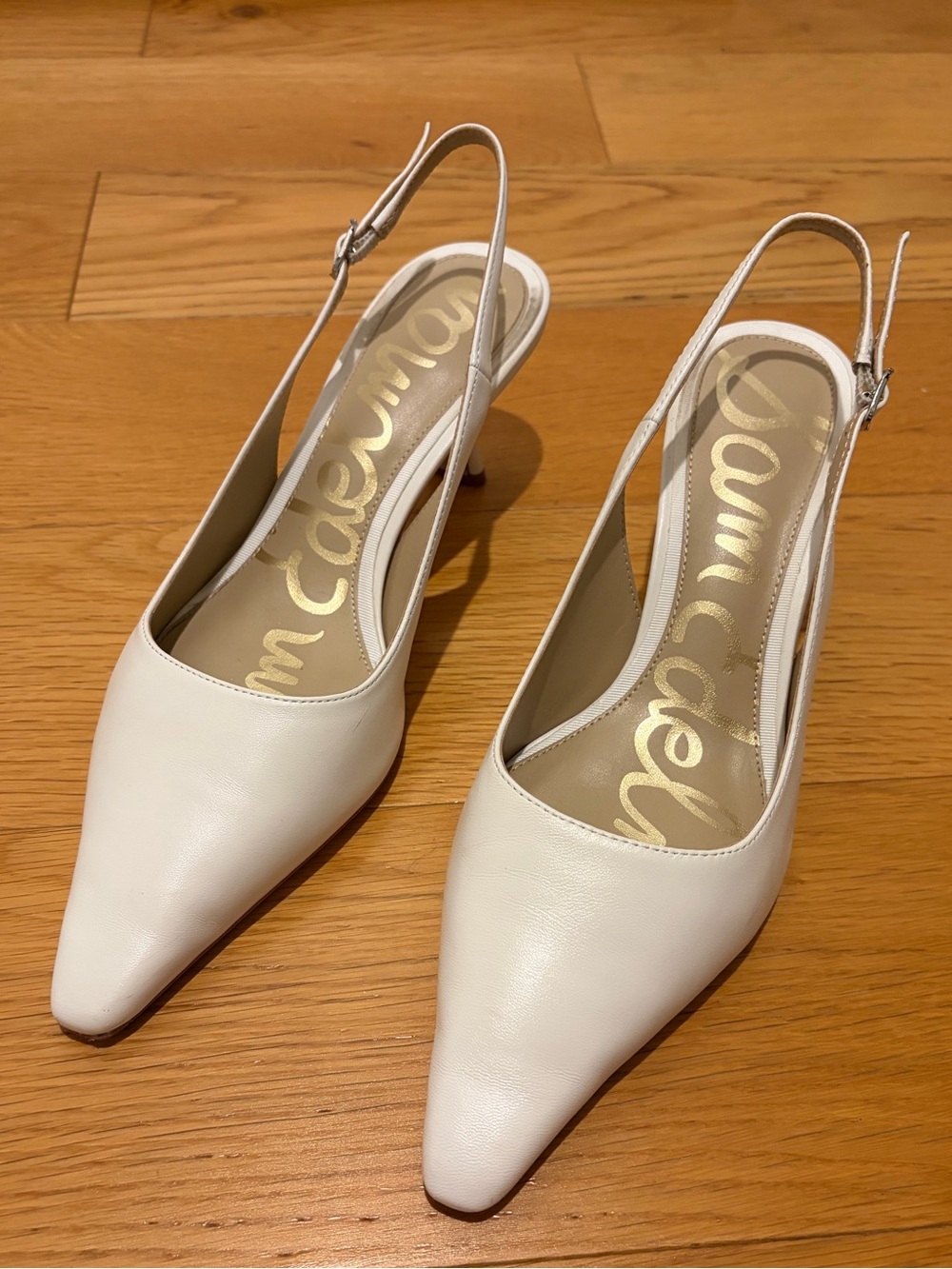 Sam Edelman White Pointed Toe Slingback Heels